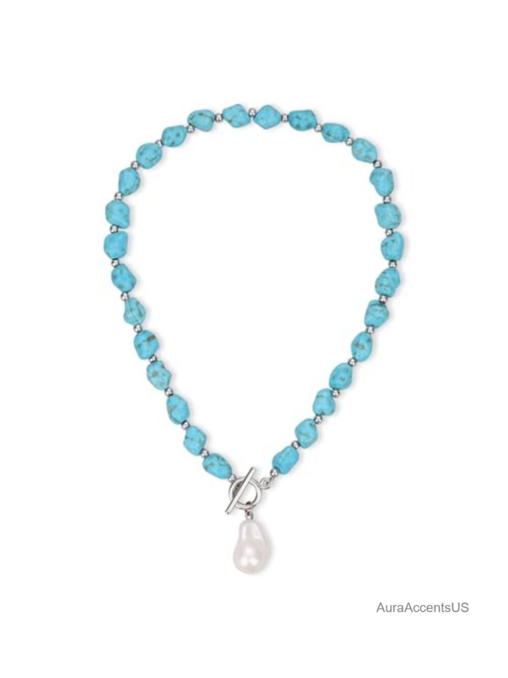 GAVU Chunky Turquoise Beaded Necklace Synthetic Pearl Pendant Women